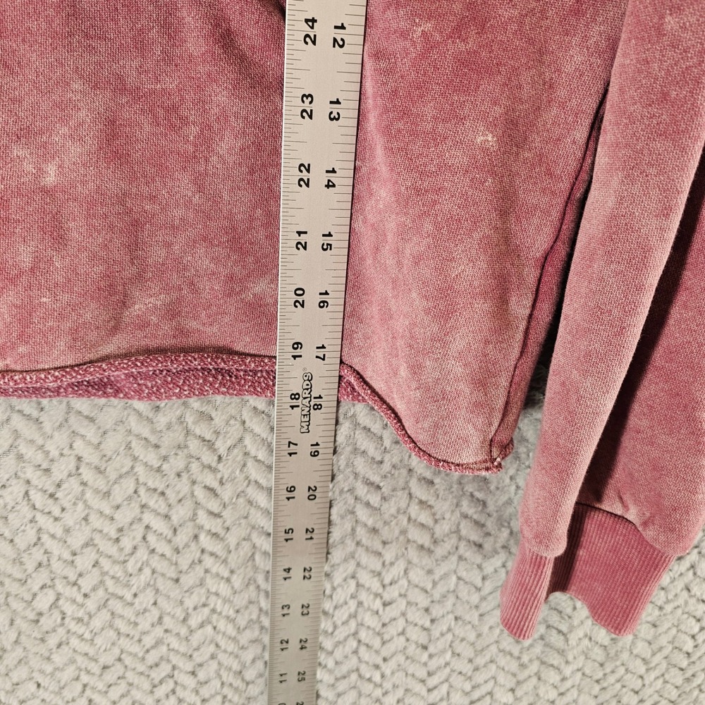 Art Class Girls Large 10/12 Acid Wash Cropped Hoodie Burgundy Raw Hem Sweatshirt - Picture 4 of 6